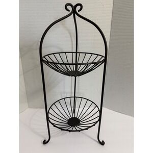 21" Two Tier‎ Metal Iron Fruit Basket Stand Countertop Display Organizer Brown